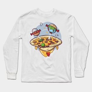 Spacecraft pizza with salami and spaceships earth and robot Long Sleeve T-Shirt